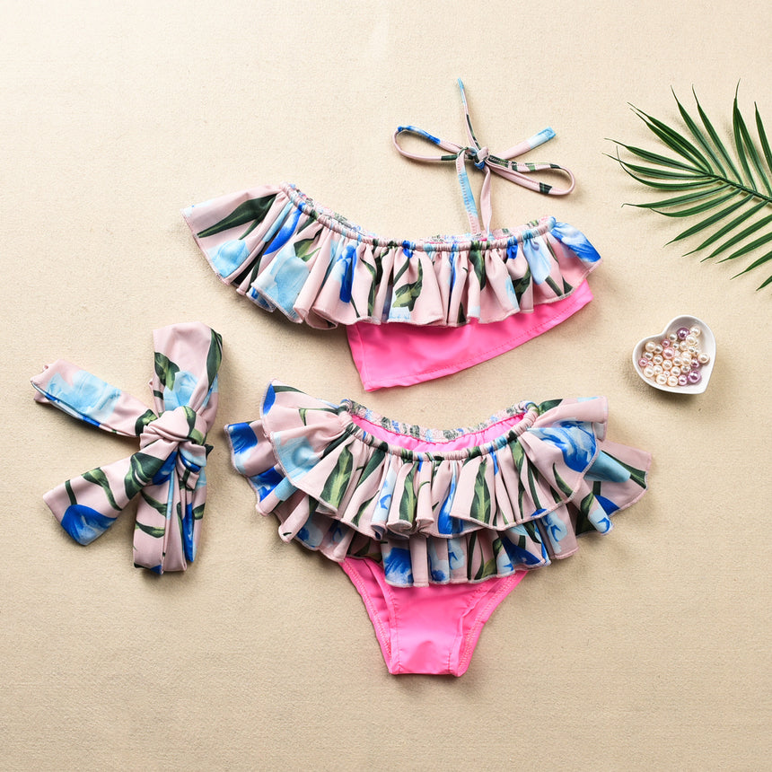 Ruffle Pink Two Piece Swimsuit