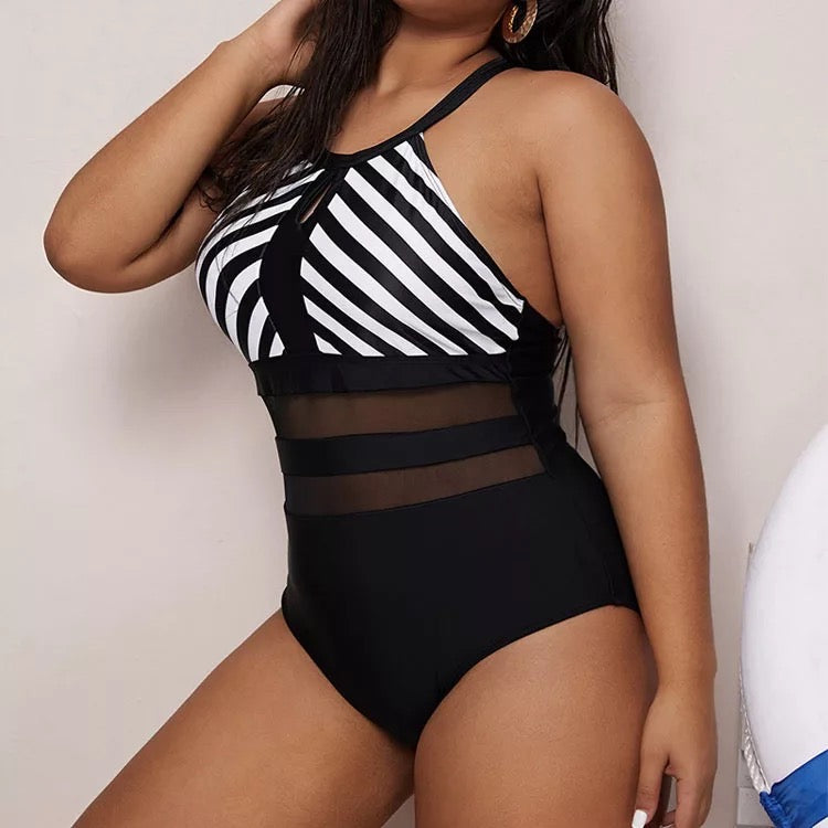 Black and White Stripes Curvaceous Bikini